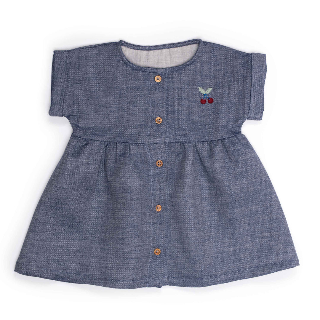 Moulin Roty | Abito in Chambray Denim Ciliegie, Fiona Pomme des bois