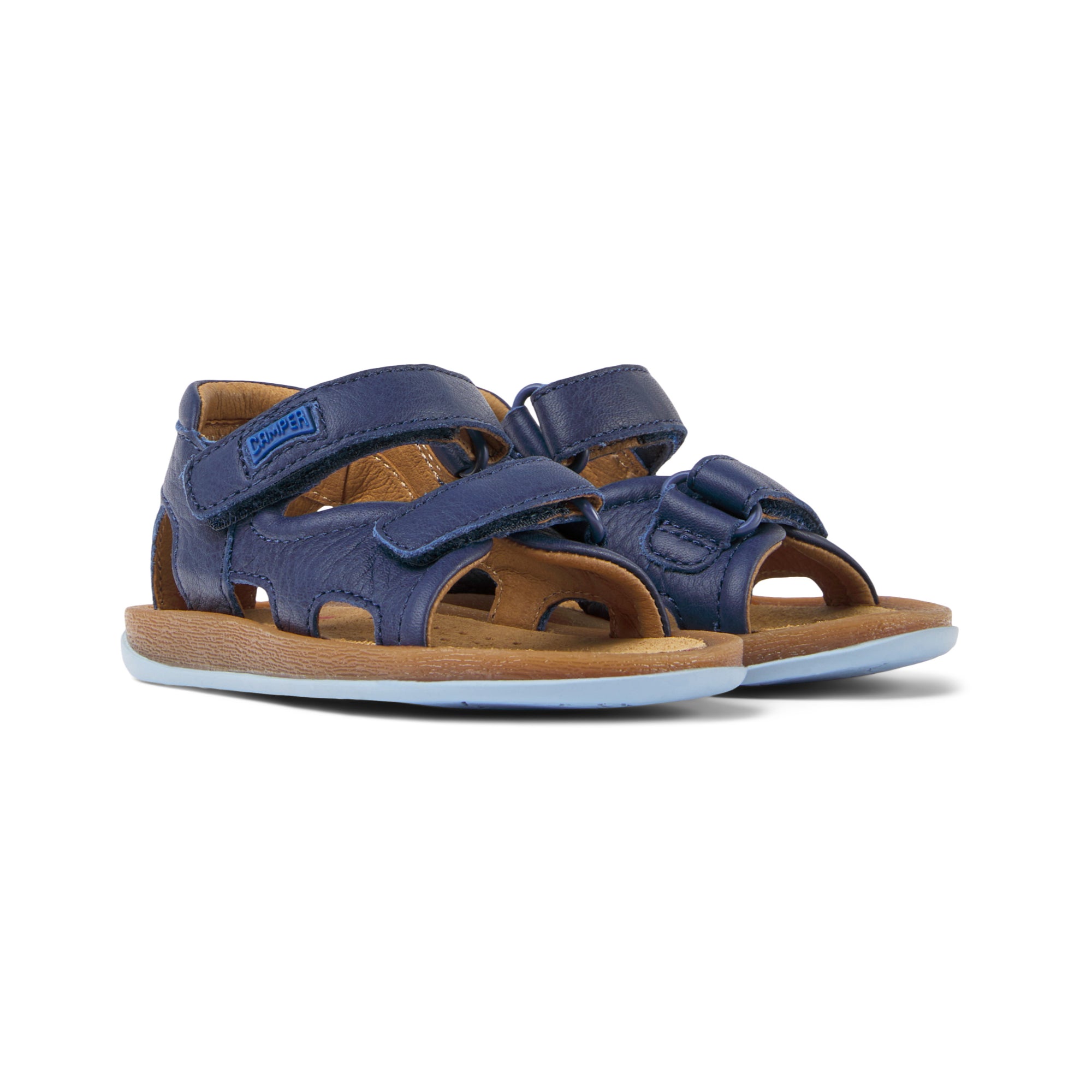 Sandali aperti in pelle blu Bicho First Walkers