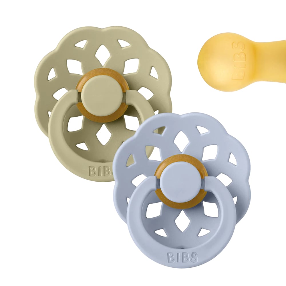 Ciuccio In Lattice Naturale Coolable 0-6 Mesi - 2 Pezzi Blu E Grigio, Senza BPA, Morbido Come Il Seno Materno, Design Danese