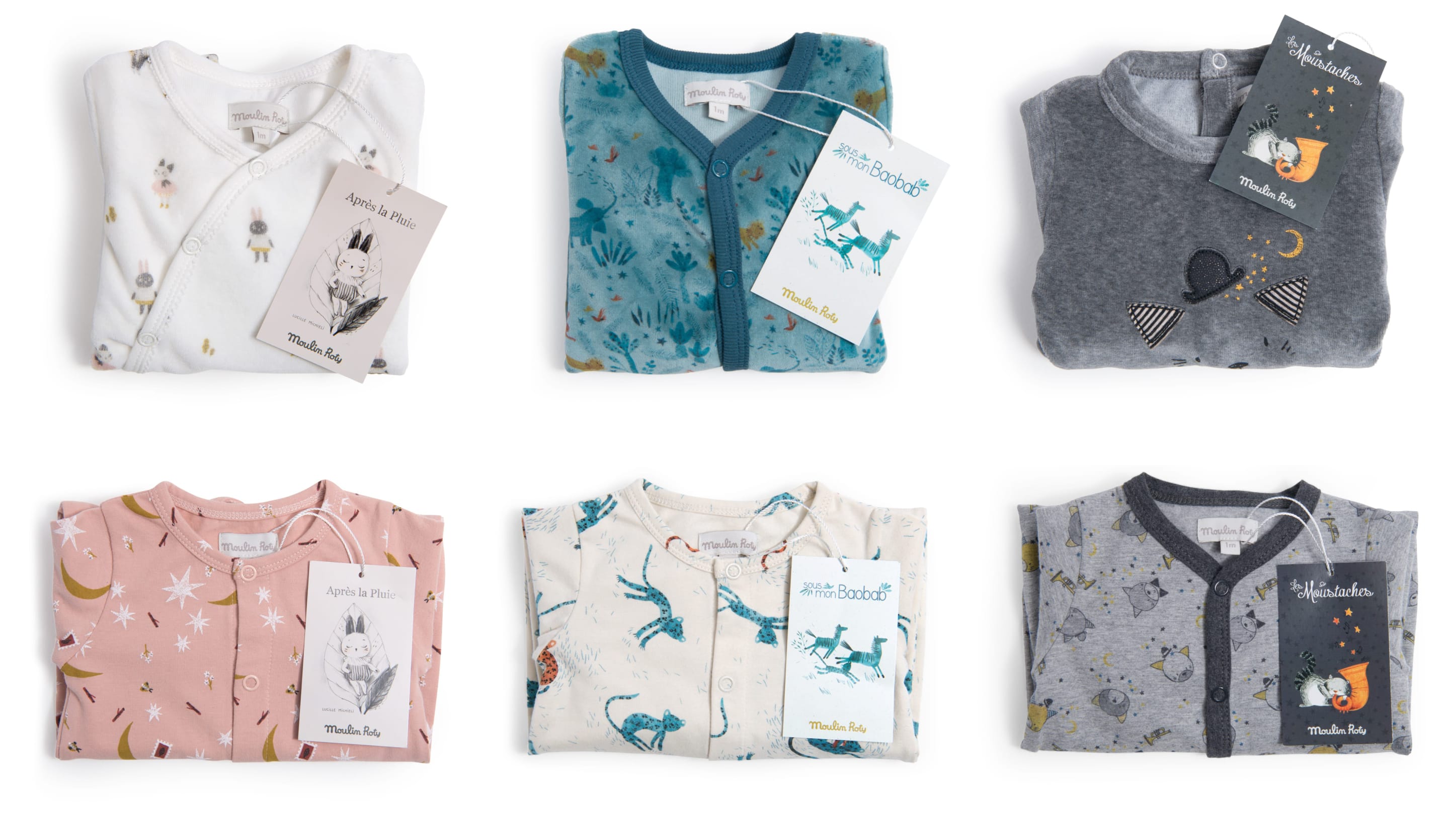 Tutine di Moulin Roty per neonati, pigiami in caldo cotone e ciniglia online