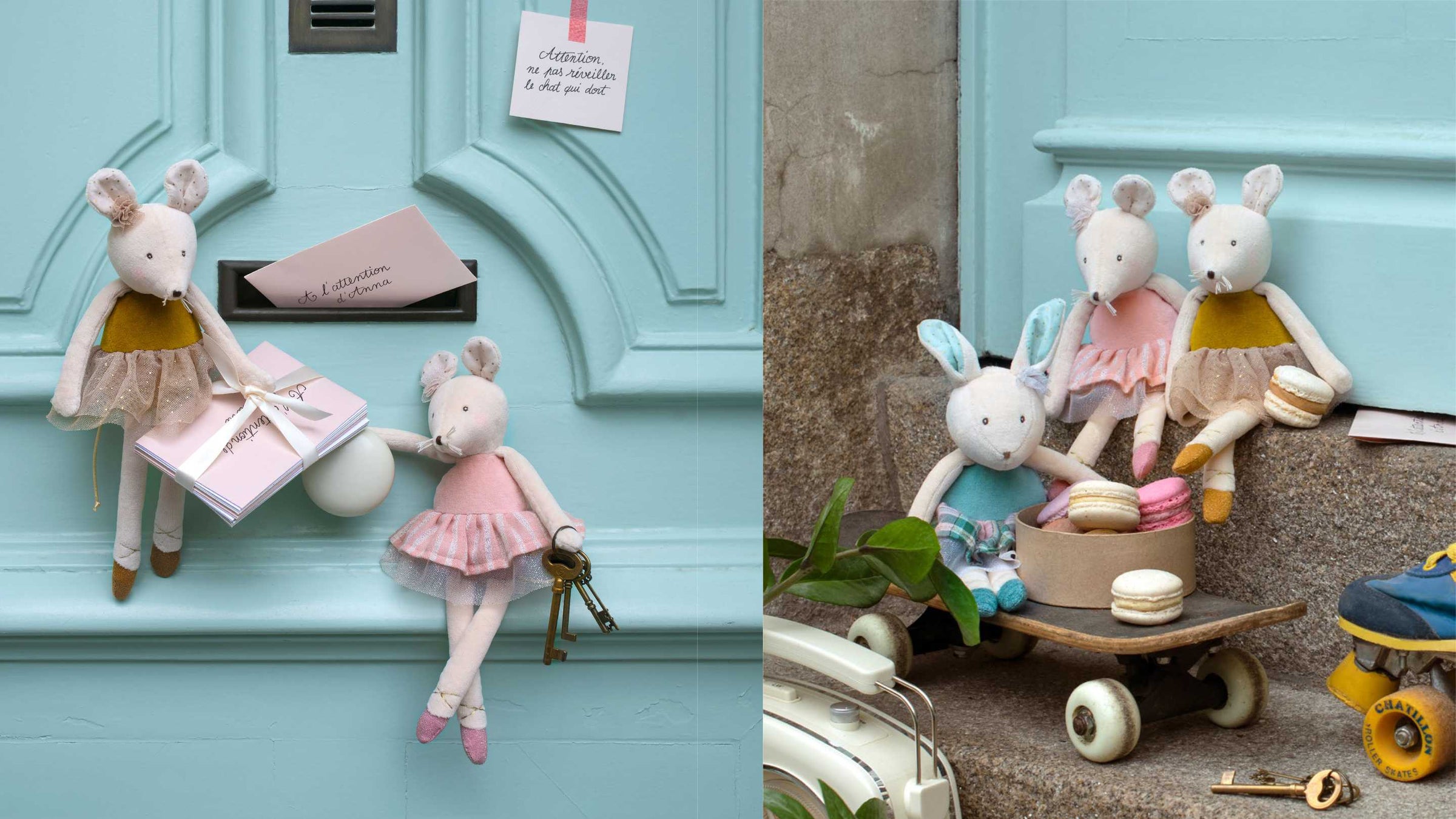 La petite école de danse di Moulin Roty | Collezione nascita, giochi e arredo cameretta bebè con cigni e topi rosa.