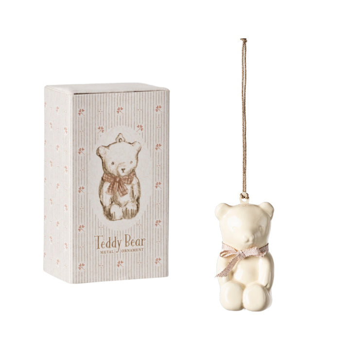 Metal Christmas Ornament, Teddy Bear - White/Pink