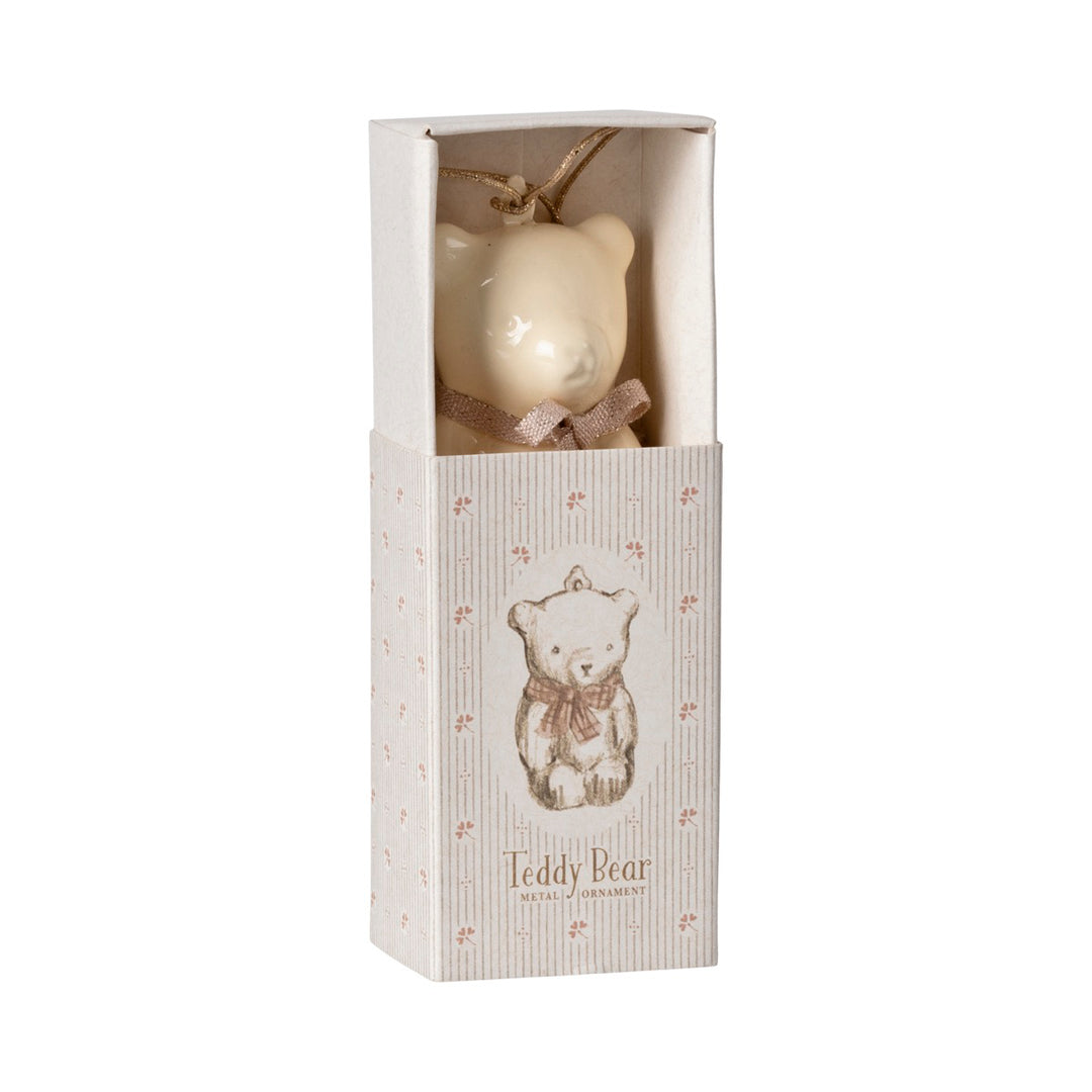 Metal Christmas Ornament, Teddy Bear - White/Pink