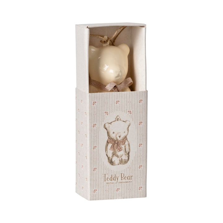 Metal Christmas Ornament, Teddy Bear - White/Pink