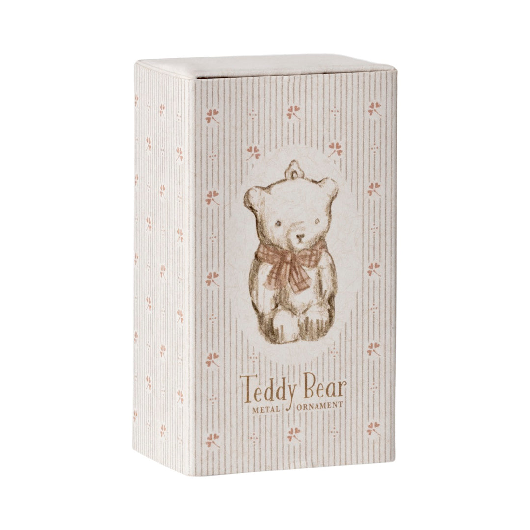 Metal Christmas Ornament, Teddy Bear - White/Pink