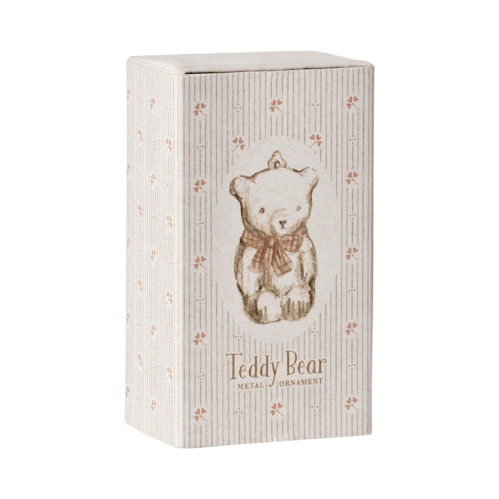 Metal Christmas Ornament, Teddy Bear - White/Pink