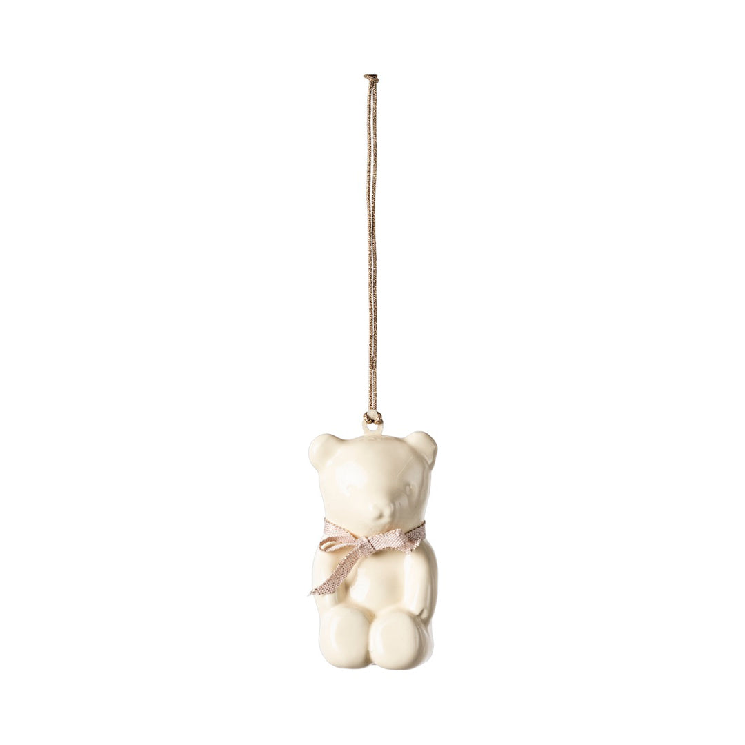 Metal Christmas Ornament, Teddy Bear - White/Pink
