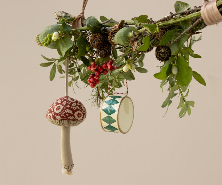 Ornamento Natalizio in tessuto, Fungo - Fiori Rosso