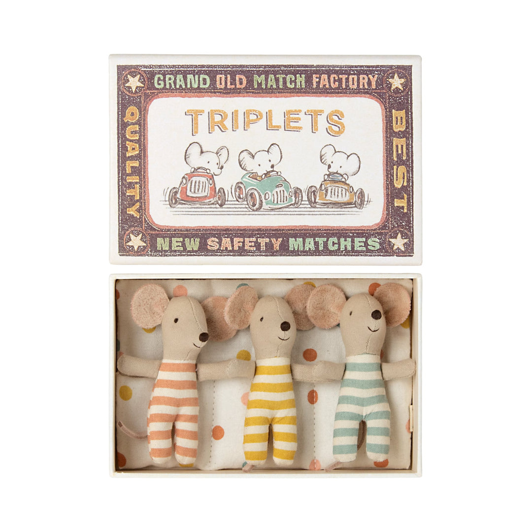 Maileg | Tre gemelli di topini bebè, Triplets - Baby mice in matchox