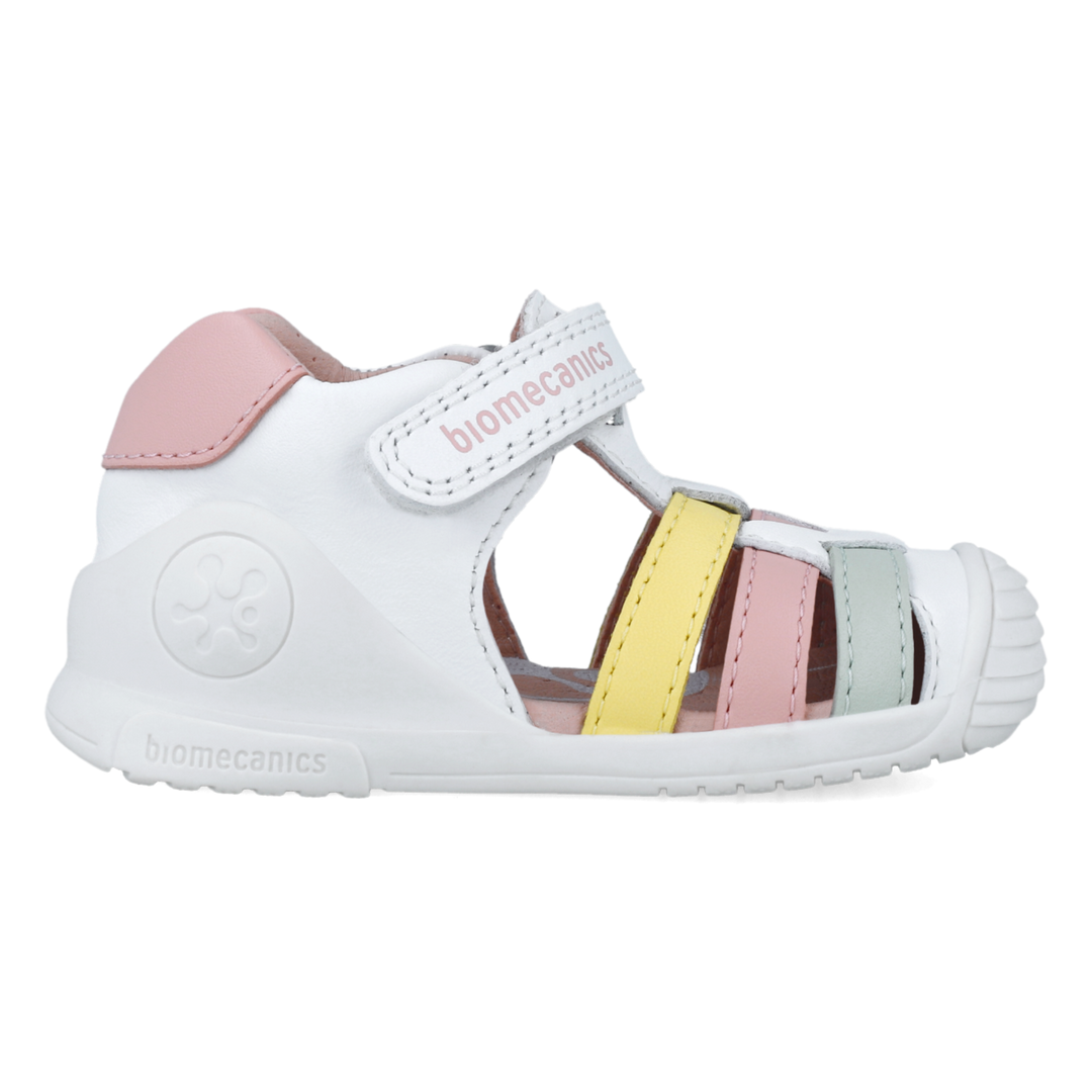 Sandali primi passi in pelle, Bianco multicolore