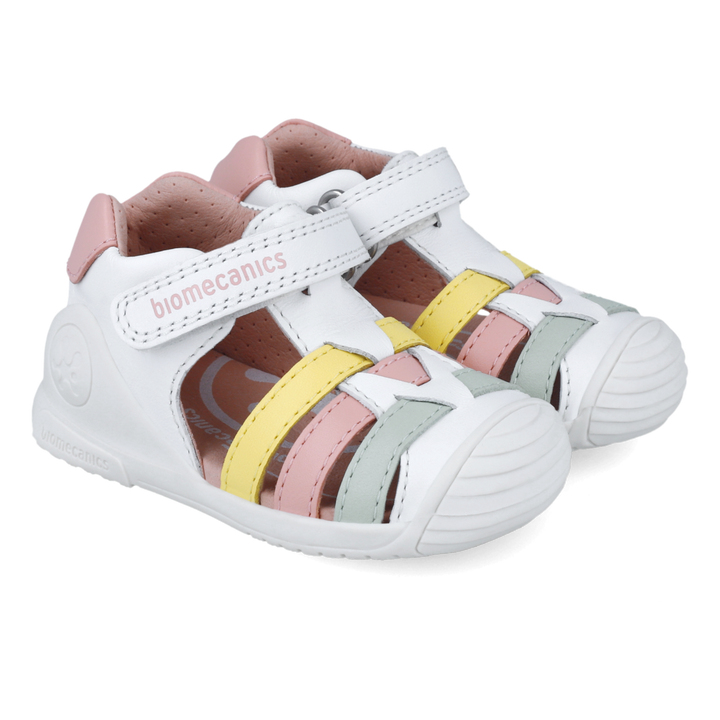 Sandali primi passi in pelle, Bianco multicolore