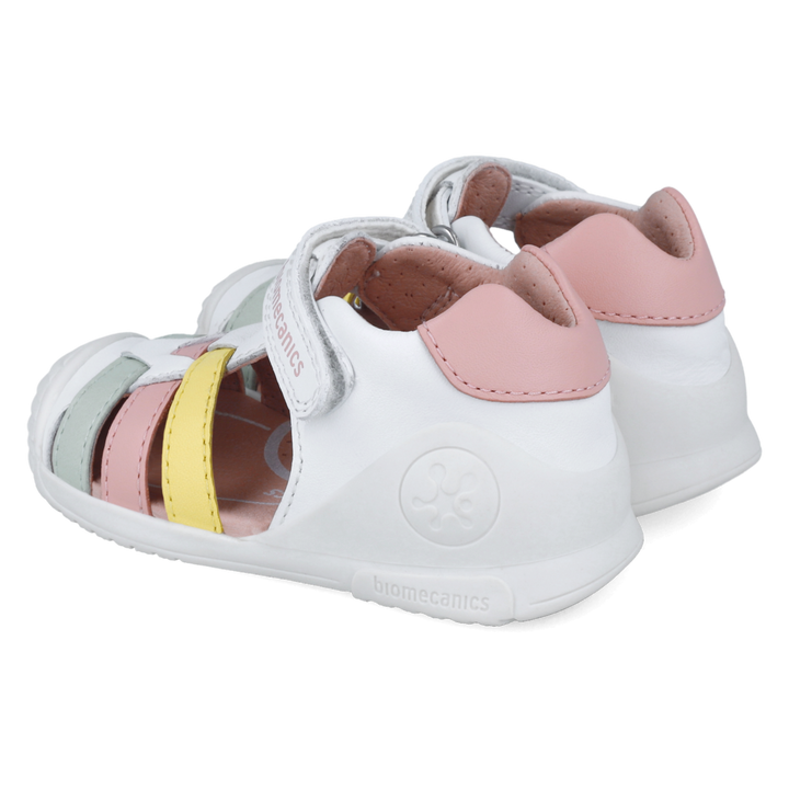 Sandali primi passi in pelle, Bianco multicolore