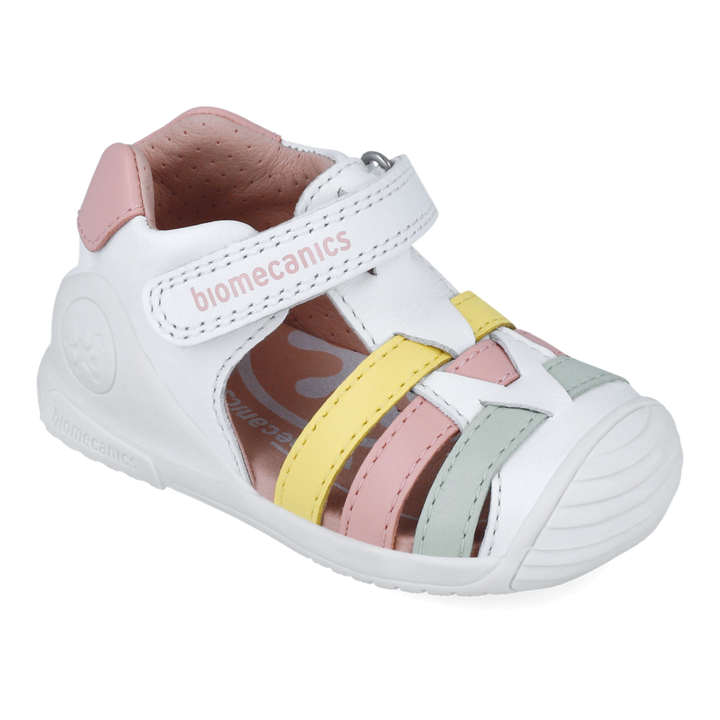 Sandali primi passi in pelle, Bianco multicolore
