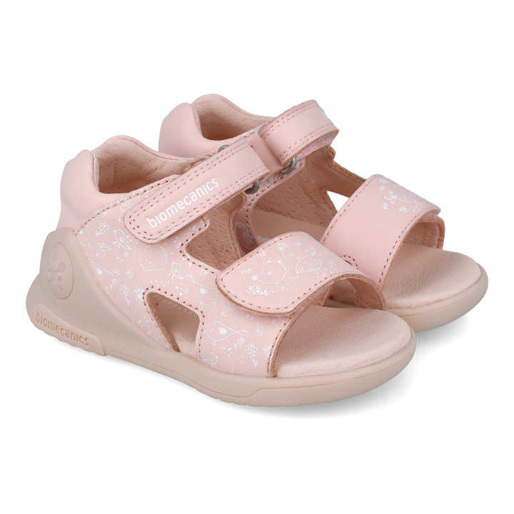 Sandali primi passi in pelle, Rosa uccellini