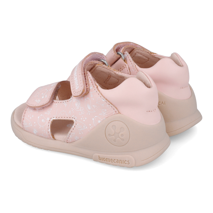 Sandali primi passi in pelle, Rosa uccellini