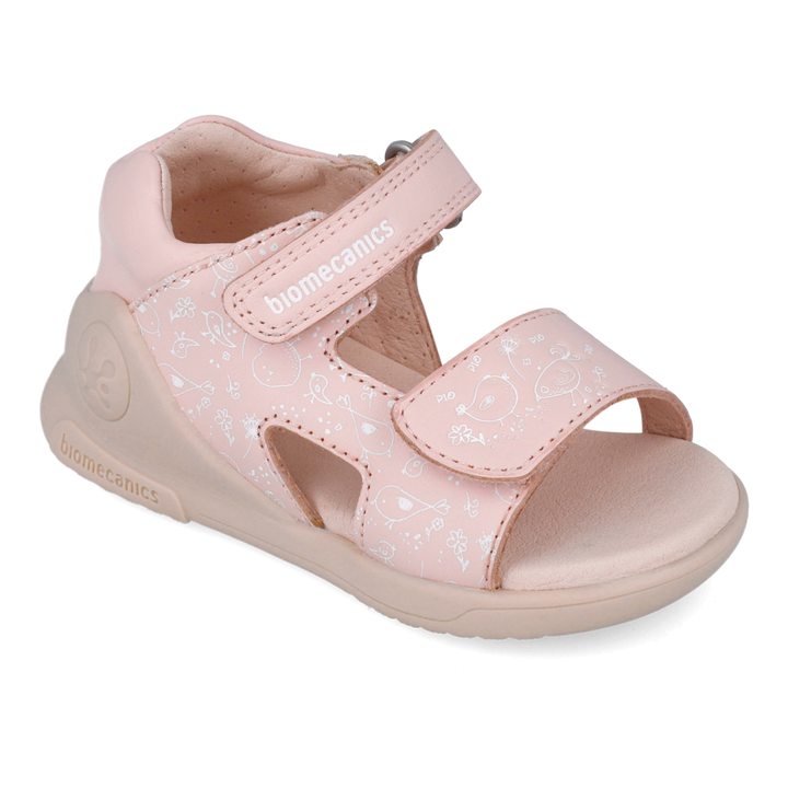 Sandali primi passi in pelle, Rosa uccellini