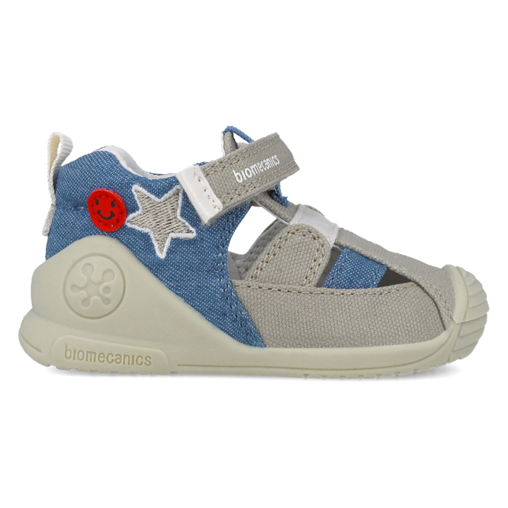 Sandali primi passi in tessuto, Beige blu denim