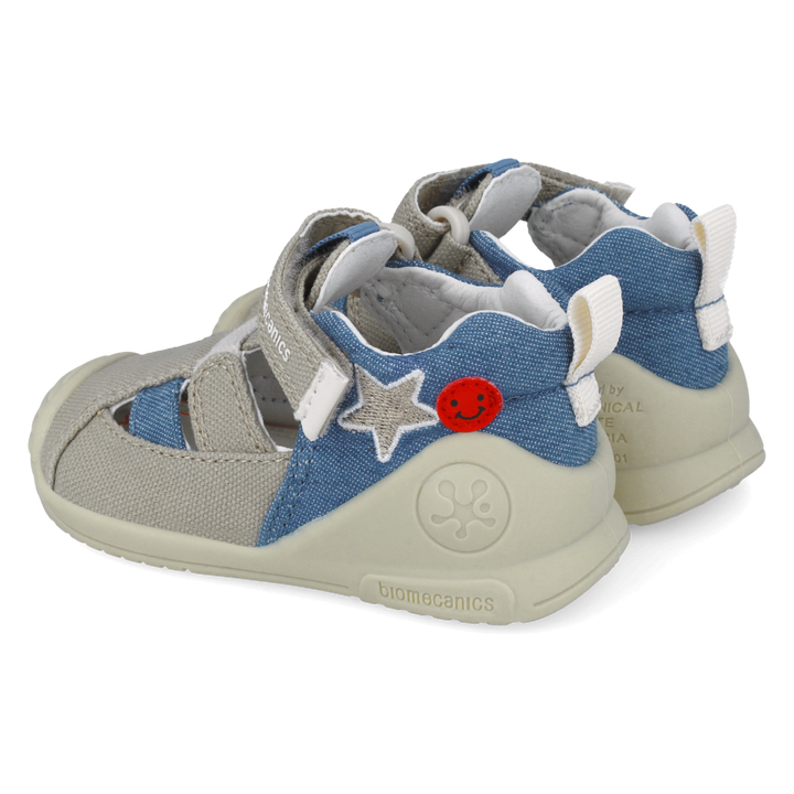 Sandali primi passi in tessuto, Beige blu denim