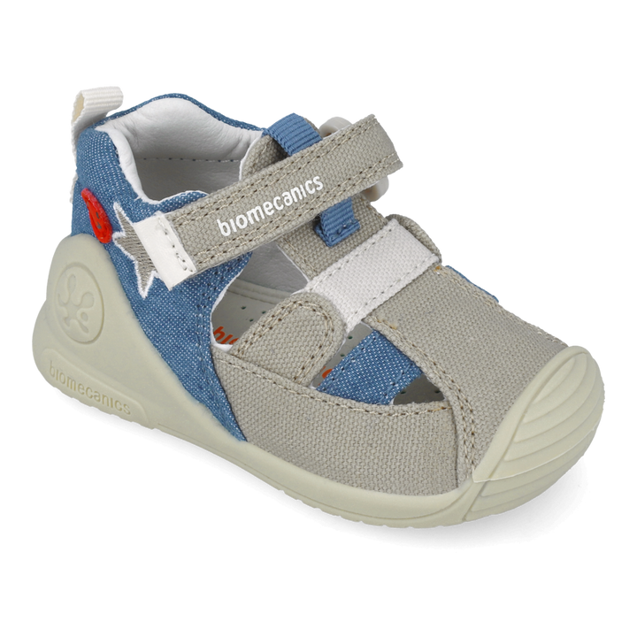 Sandali primi passi in tessuto, Beige blu denim