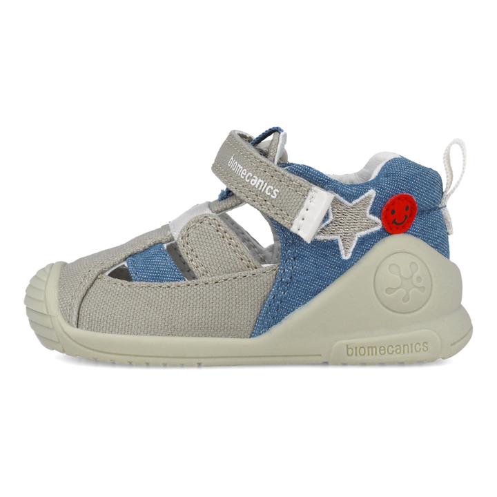 Sandali primi passi in tessuto, Beige blu denim