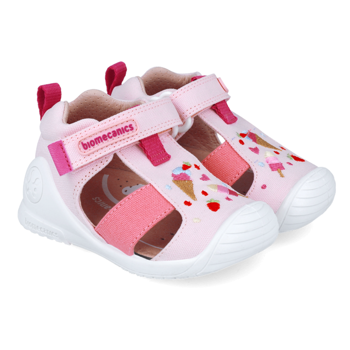 Sandali primi passi in tessuto, Rosa gelati