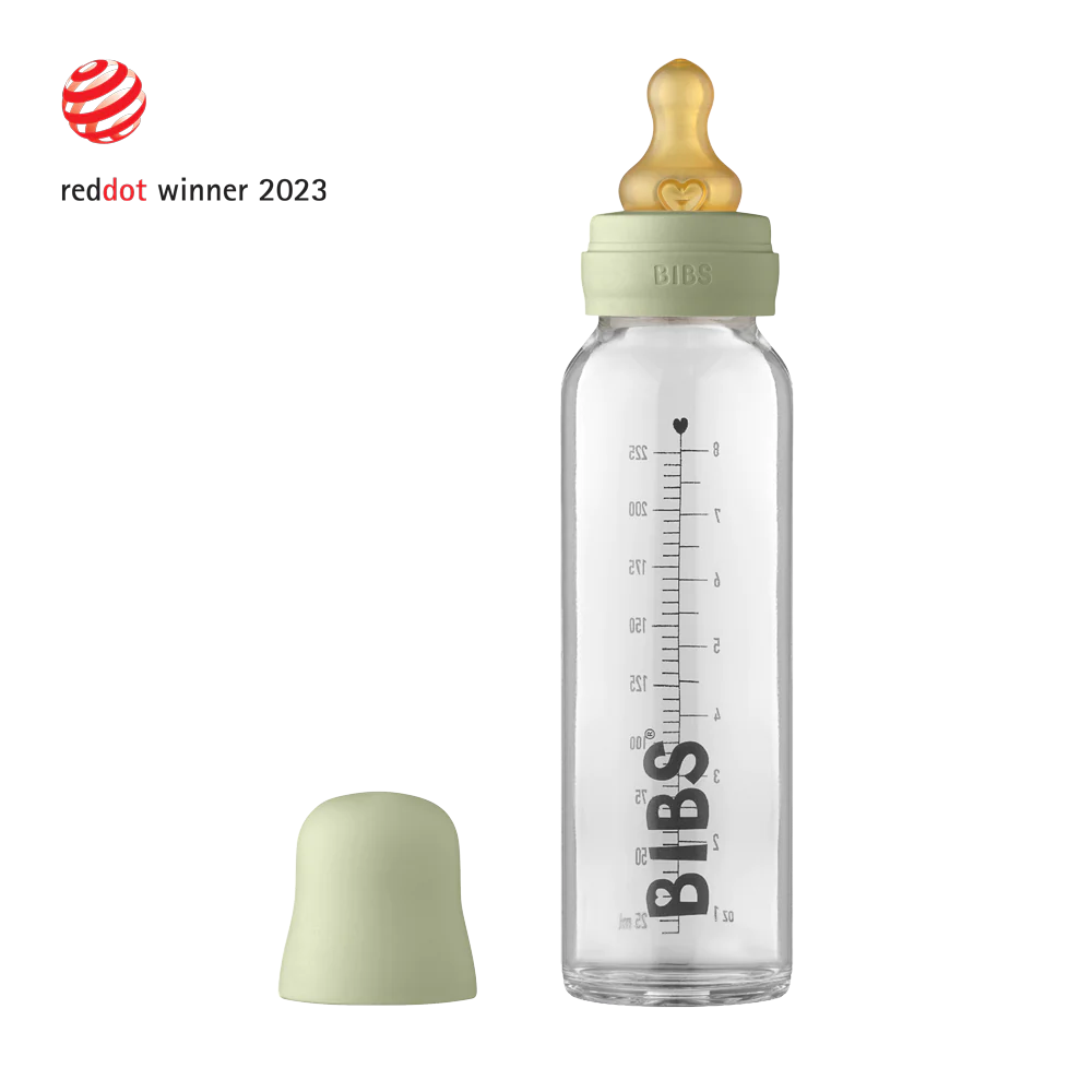 Biberon in vetro Bibs 225ml, Sage | Baby Glass Bottle Set