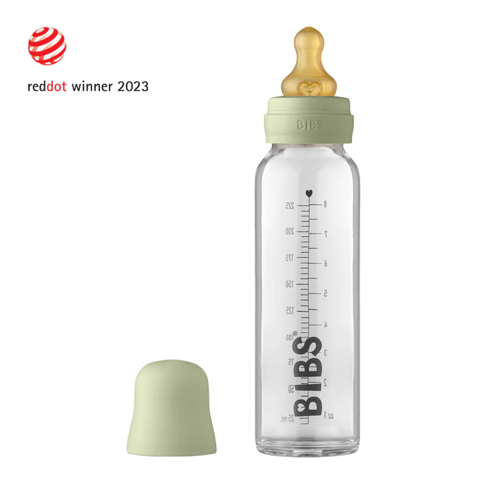 Biberon in vetro Bibs 225ml, Sage | Baby Glass Bottle Set