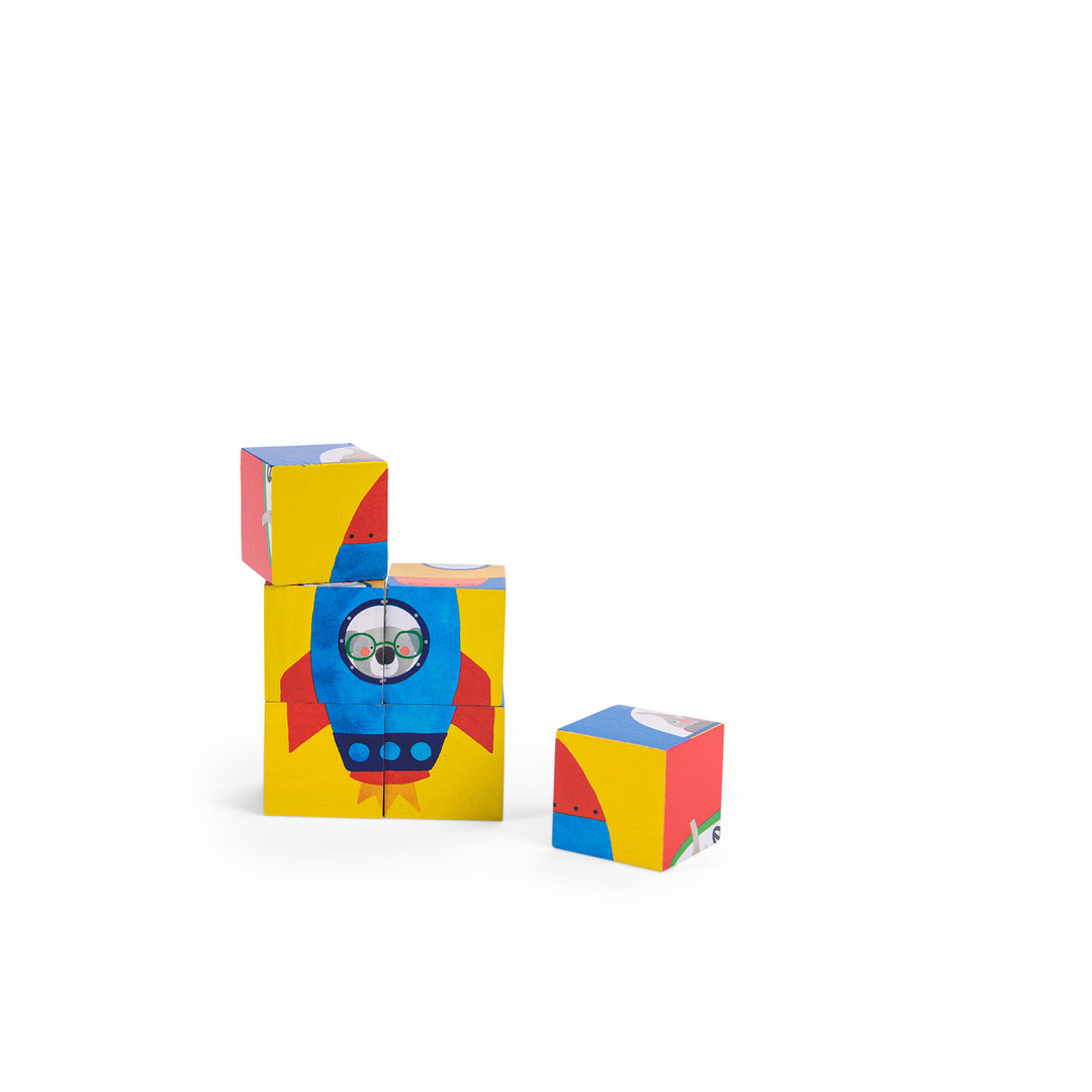 Moulin Roty | Puzzle 6 cubi in legno Les Popipop