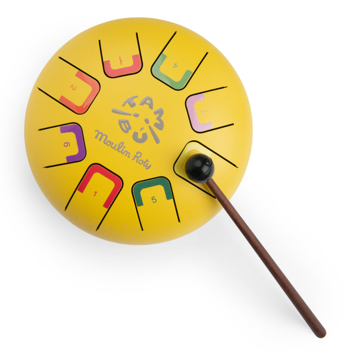 Tamburo piccolo con linguette in metallo giallo, Tambù