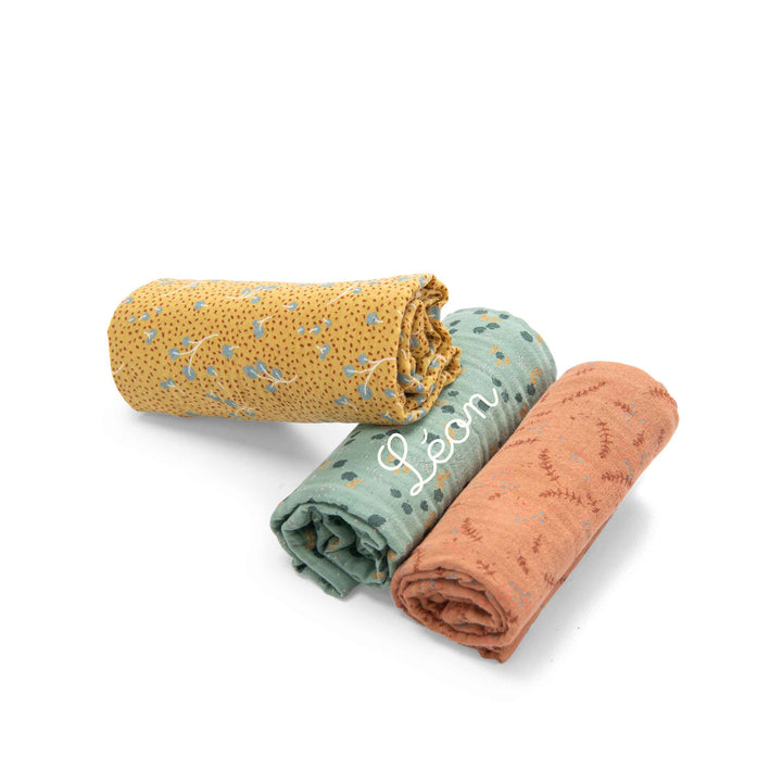 Set of 3 organic cotton muslin covers, Trois petits lapins