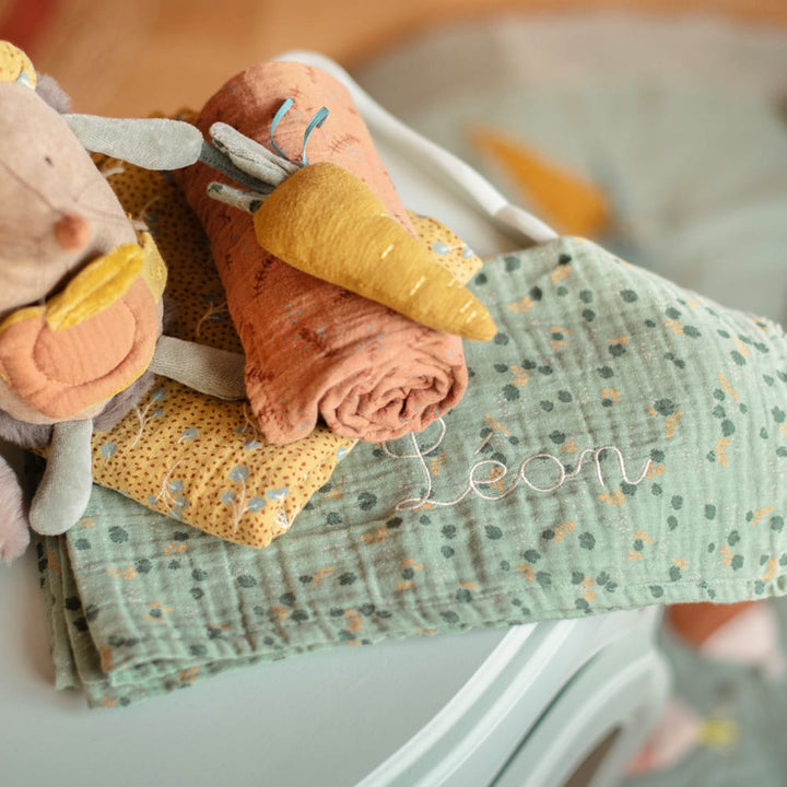 Set of 3 organic cotton muslin covers, Trois petits lapins