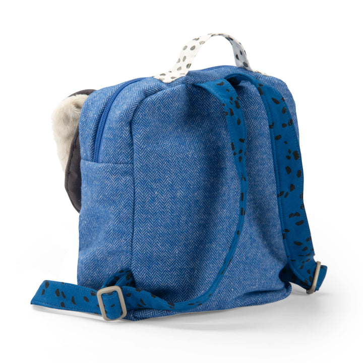 Soft blue backpack, Puce dog