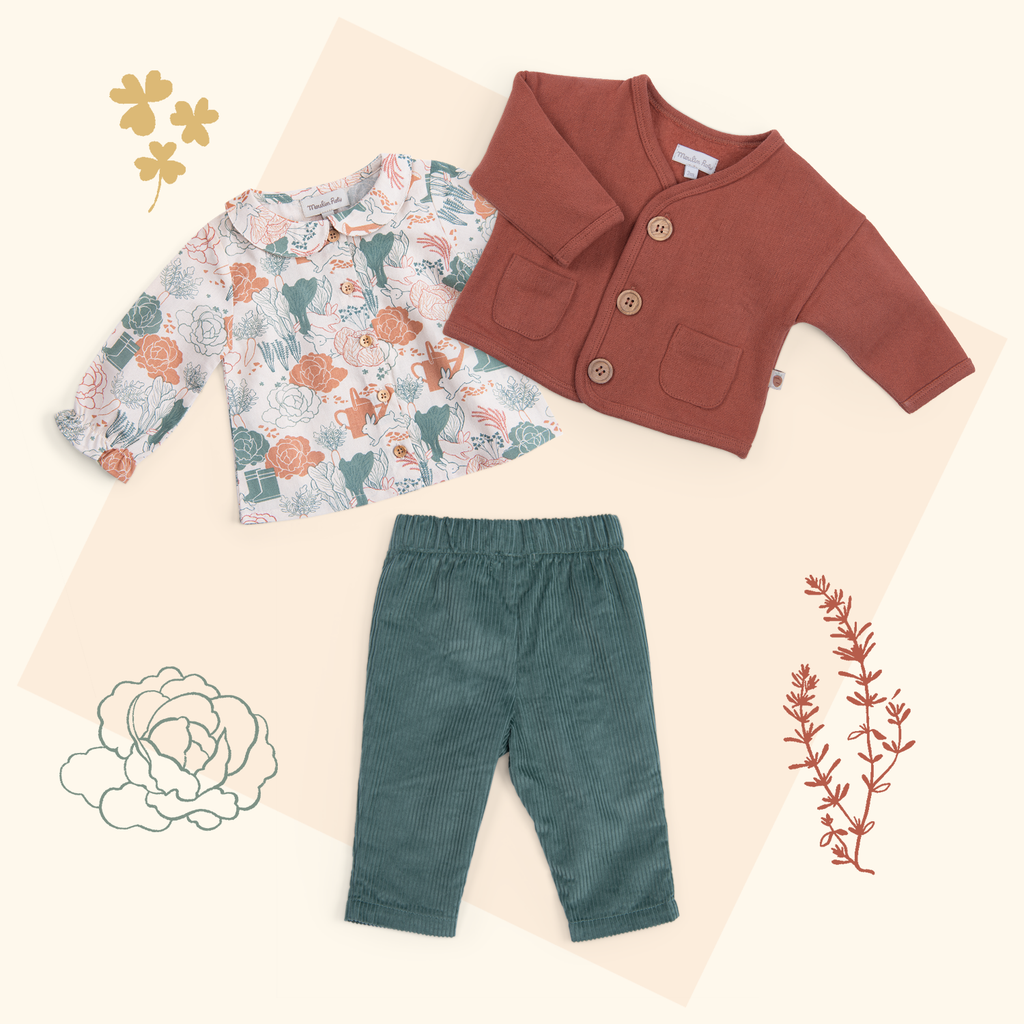 Blouse with collar in organic cotton with vegetable print, Isée 