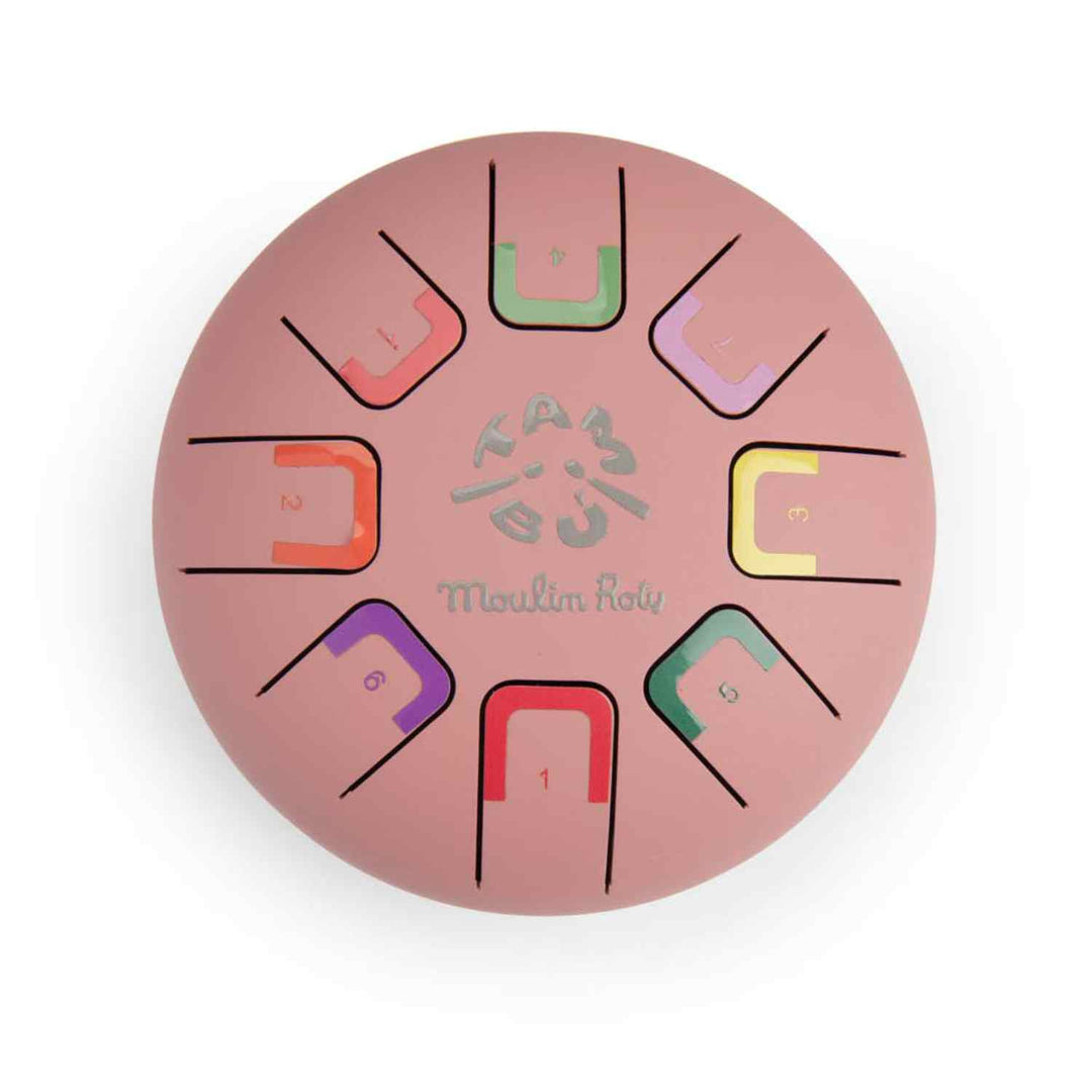 Tamburo piccolo con linguette in metallo rosa, Tambù