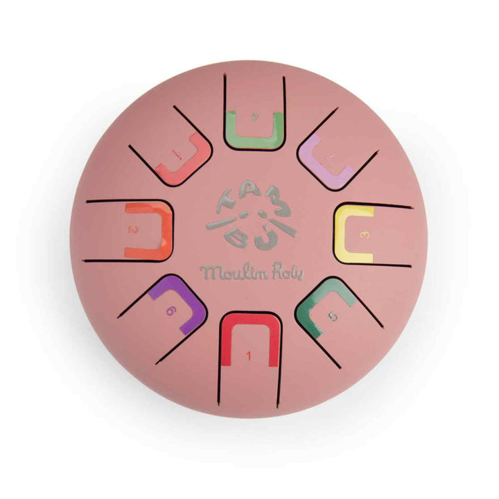 Tamburo piccolo con linguette in metallo rosa, Tambù