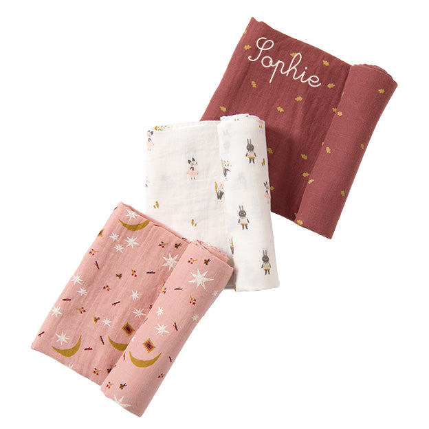 Set of 3 organic cotton muslin covers, Après la pluie