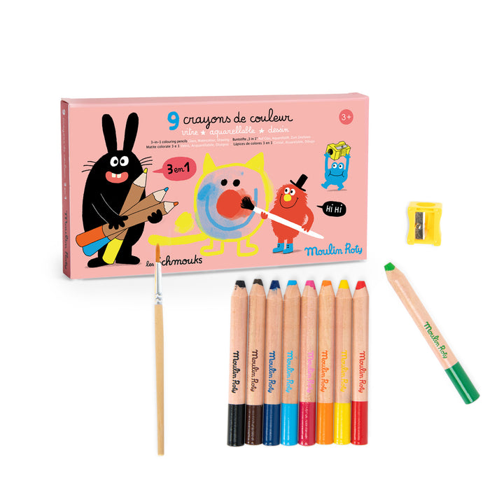 Matite colorate 3 in 1, 9pz Les Schmouks