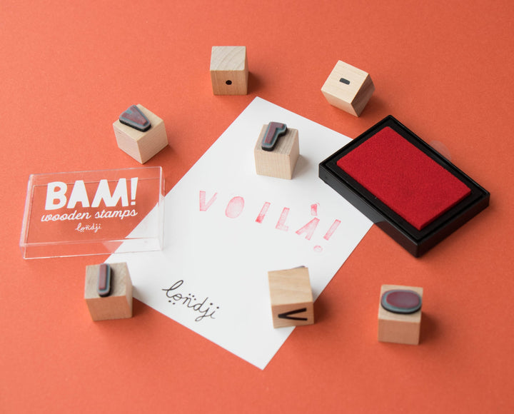 Stamps create your own words, 28 wooden letters