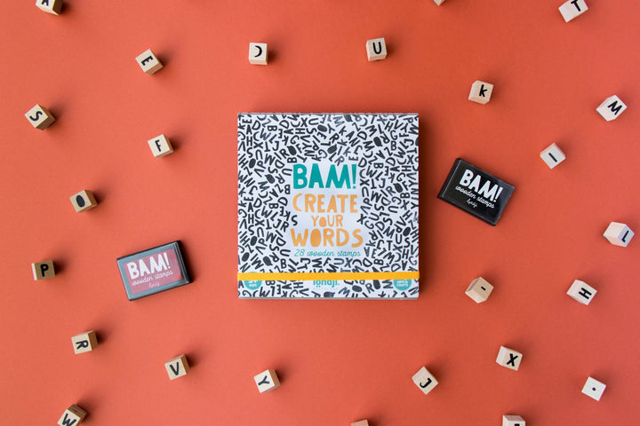 Stamps create your own words, 28 wooden letters