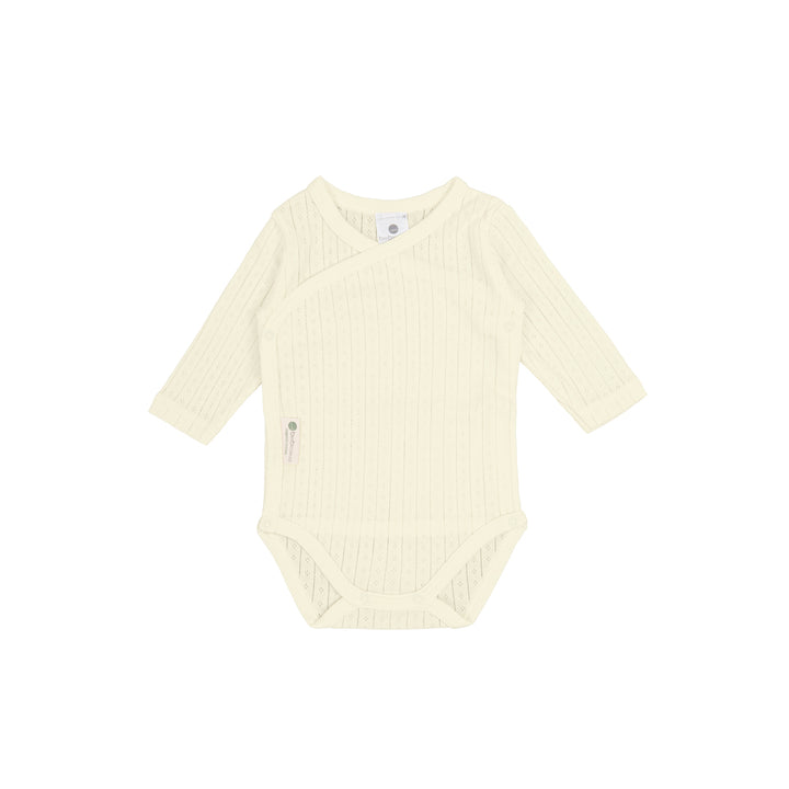 Crossed bodysuit long sleeve organic cotton pointelle, Ecru