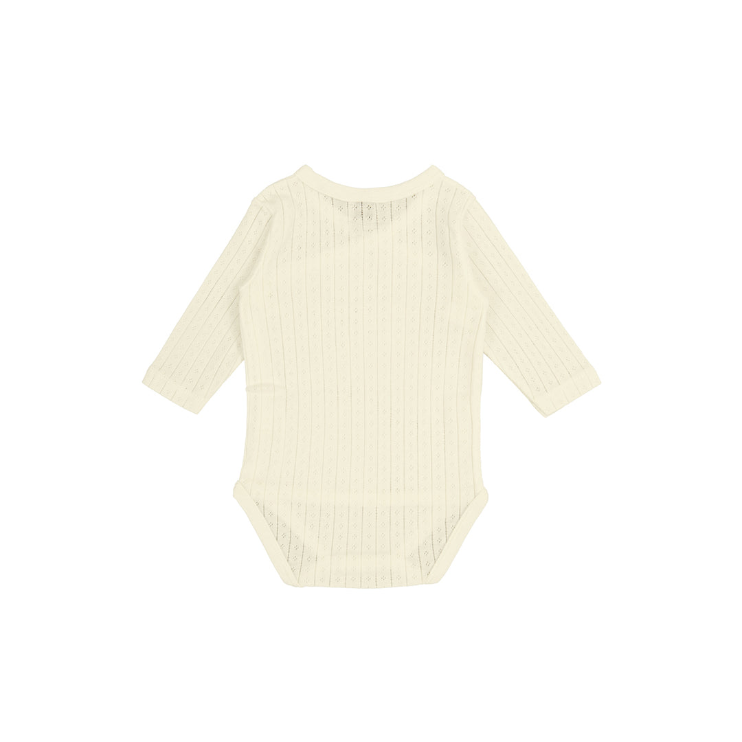 Crossed bodysuit long sleeve organic cotton pointelle, Ecru
