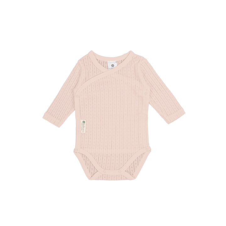 Crossover bodysuit long sleeve organic cotton pointelle, Pink