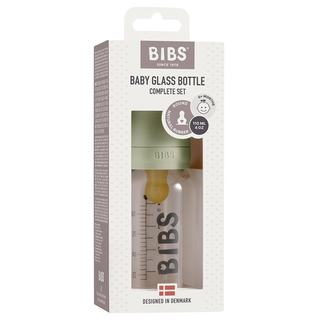 Biberon in vetro Bibs 110ml, Sage | Baby Glass Bottle Set