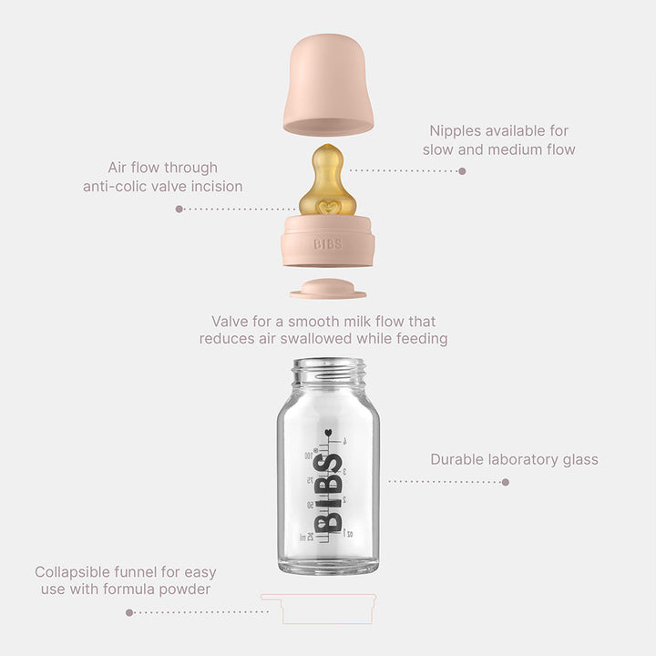 Biberon in vetro Bibs 110ml, Ivory | Baby Glass Bottle Set
