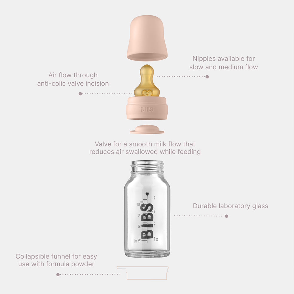 Biberon in vetro Bibs 110ml, Blush | Baby Glass Bottle Set