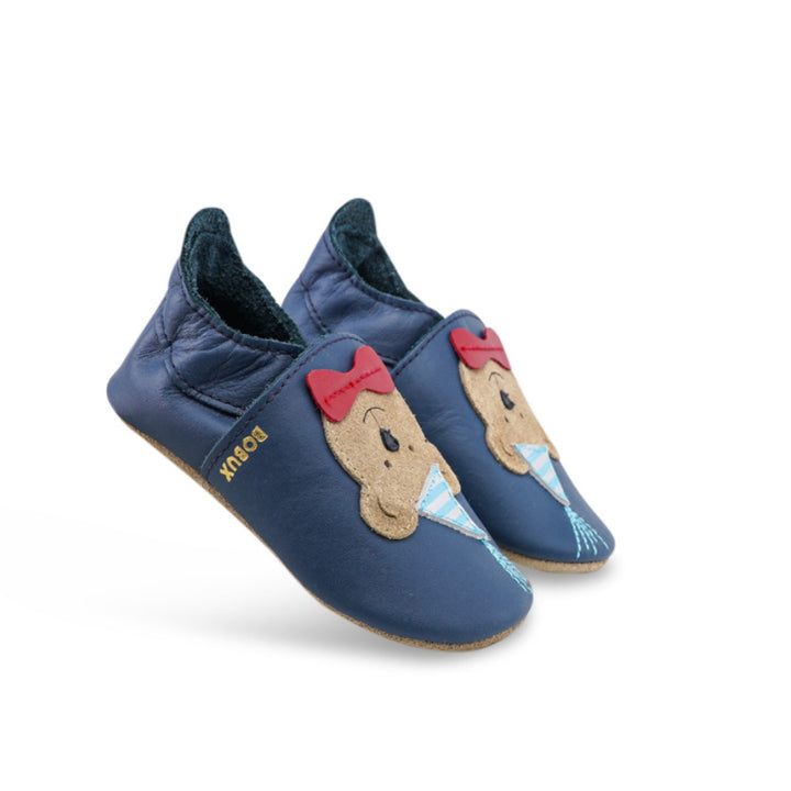 Babbucce in pelle morbida, Party bear navy | Bobux soft sole