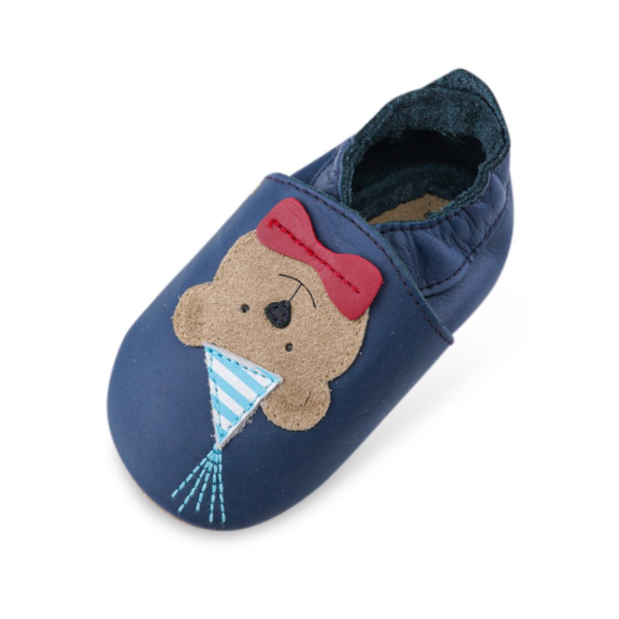 Babbucce in pelle morbida, Party bear navy | Bobux soft sole