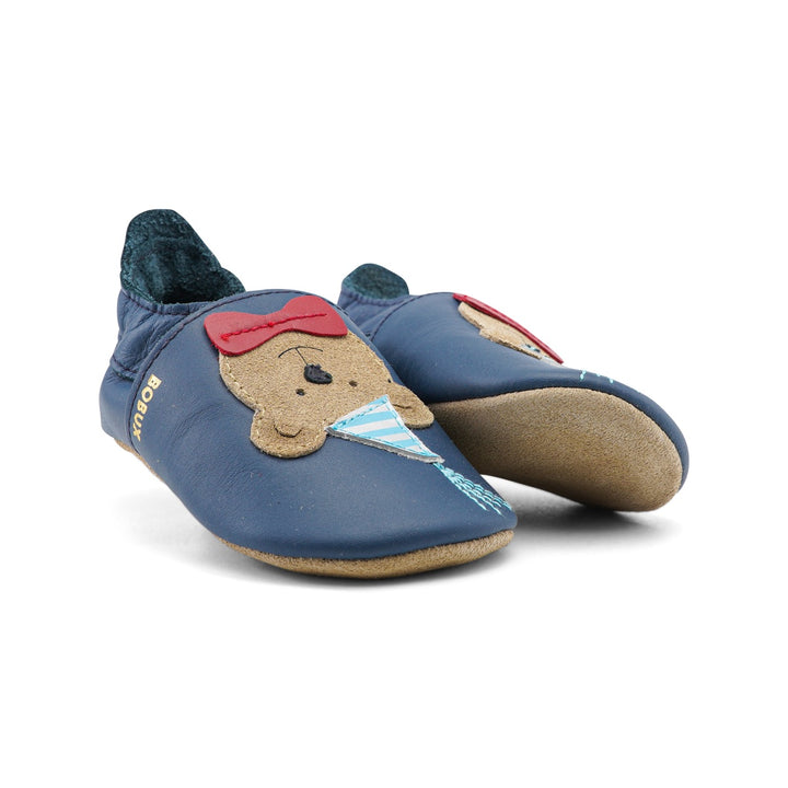 Babbucce in pelle morbida, Party bear navy | Bobux soft sole