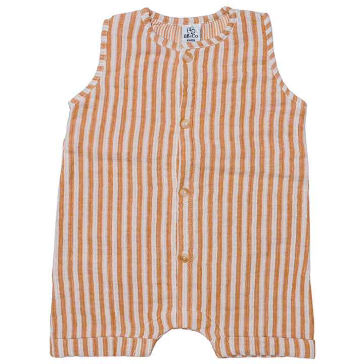 Sleeveless romper with caramel stripes