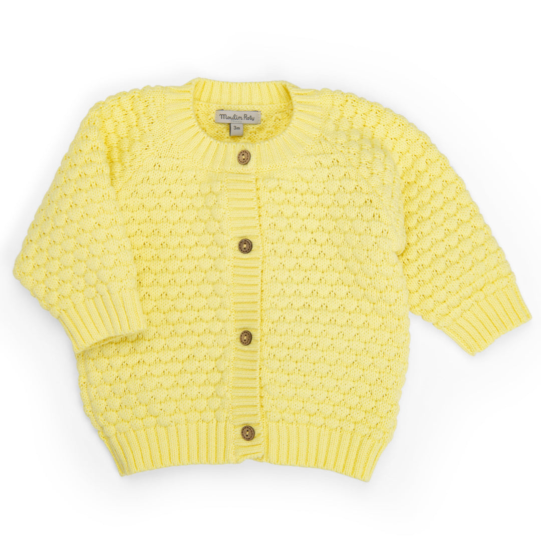 Yellow organic cotton knitted cardigan, Lumiere